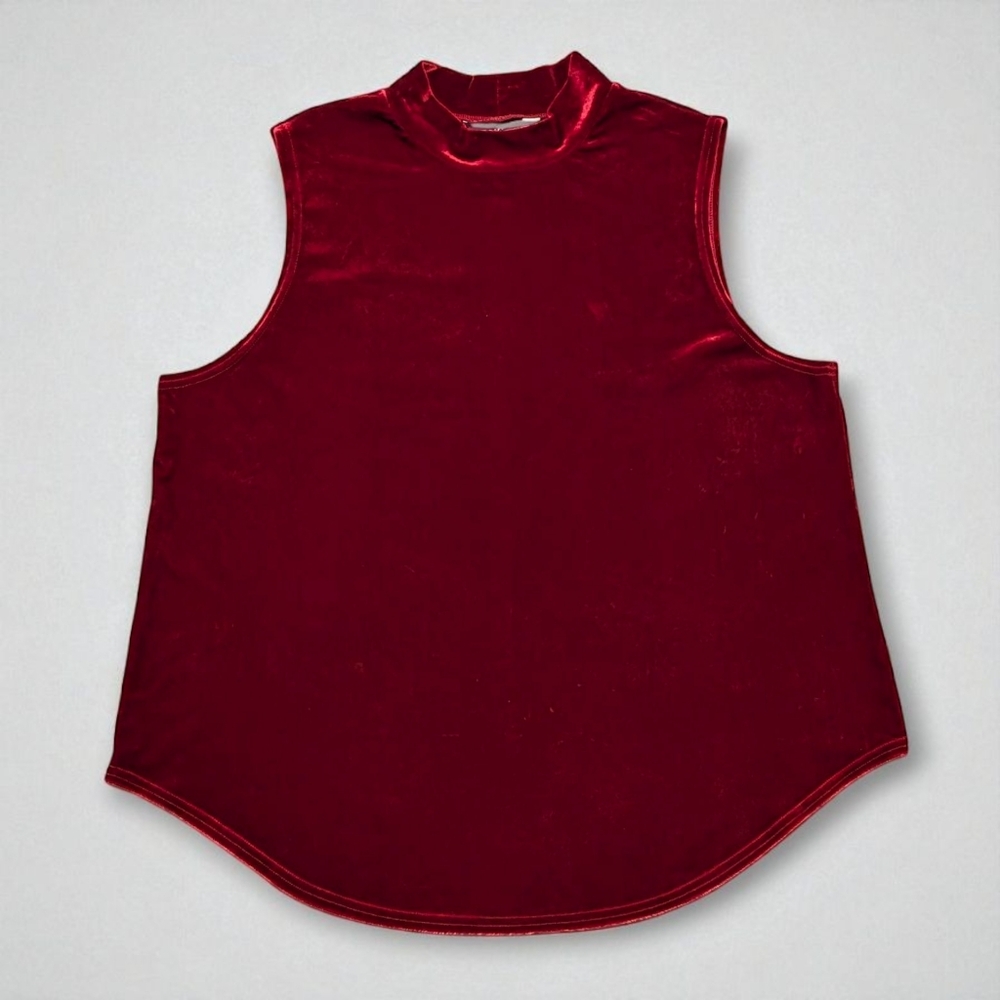 GNW Red Wine Velvet Mock Neck Top XL Sleeveless Holiday Blouse - Picture 2 of 9
